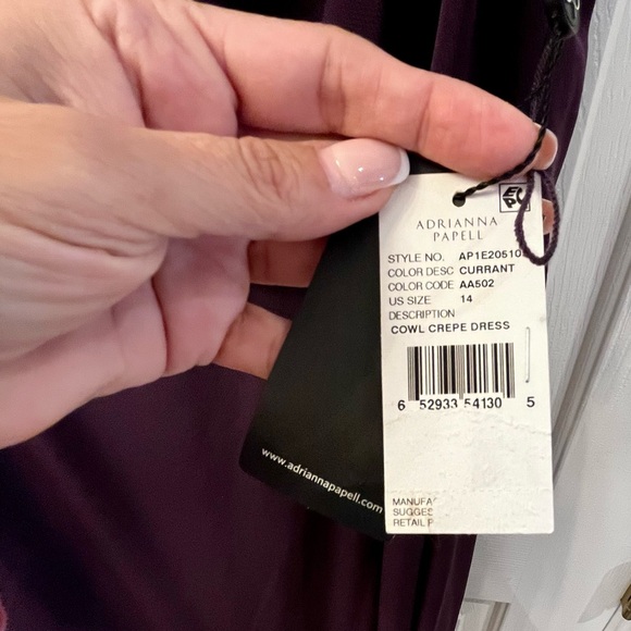 NWT Purple Adrianna Papell Cowl-Neck Crepe Gown, Sz 14 - Picture 12 of 13
